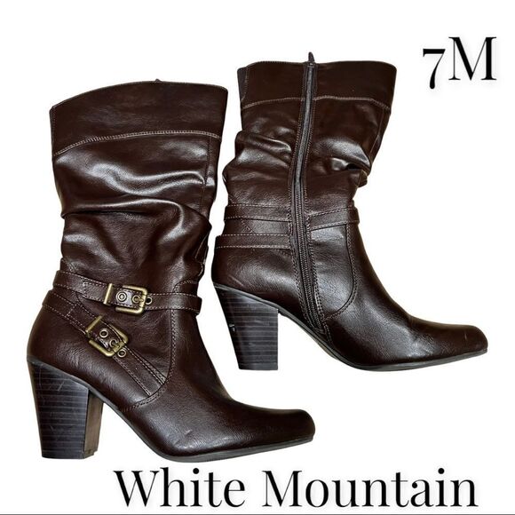 White Mountain Women's 7M faux fake leather dark espresso brown tall boots - Picture 12 of 12